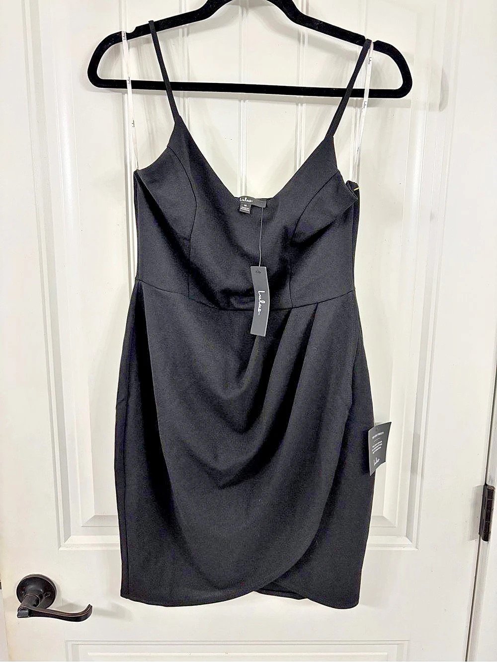 Lulus Black Spaghetti-Strap Tulip Hem Mini Dress Medium